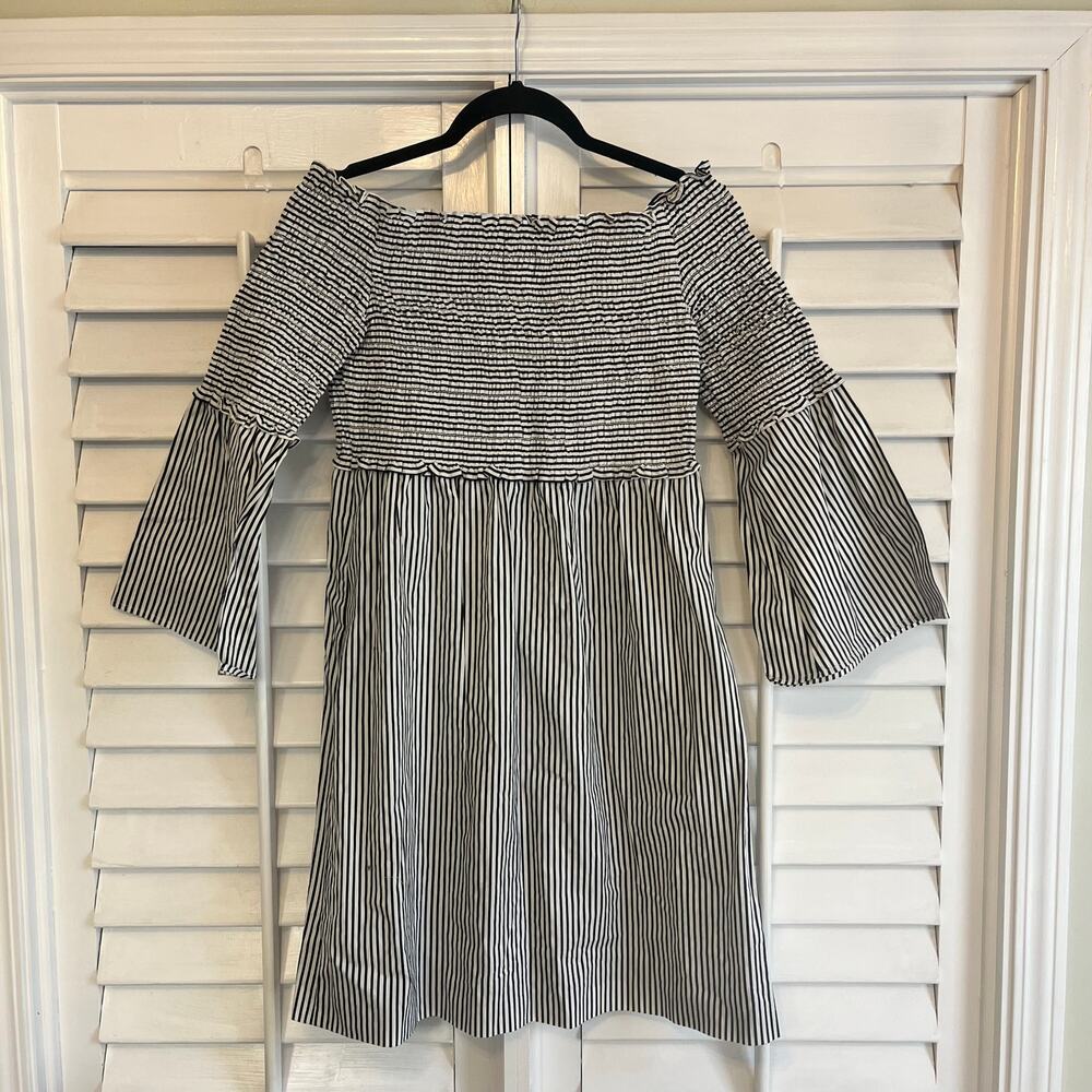 Bigio Collection Black And White Stripe Off Shoulder‎ Dress Size 10